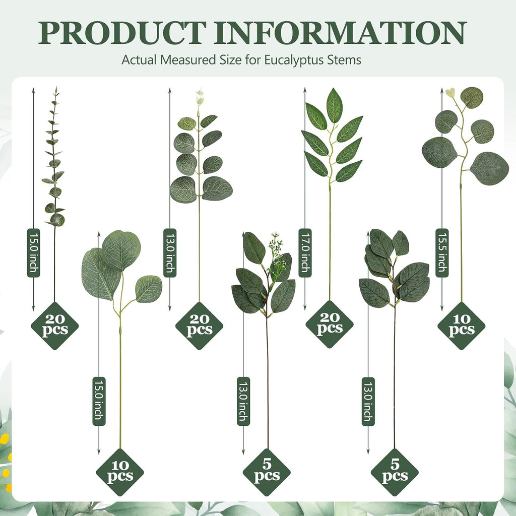 artificial eucalyptus stems, 14 style fake greenery for, close-up detail