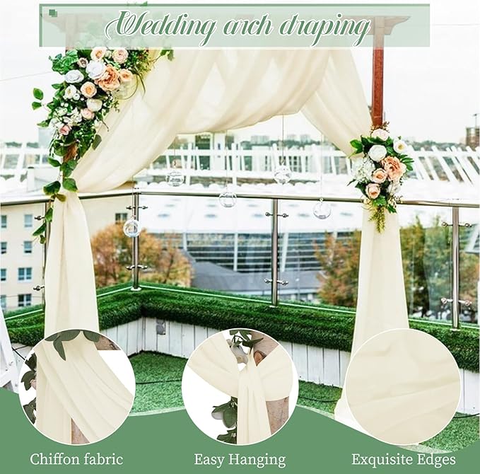 Wedding Arch Draping Fabric, 4 Panels 28" x20ft Ivory Wedding Arch Drapes, Sheer Chiffon Curtain Arbor Drapery Ceiling Drapes Sheer Backdrop Curtains for Wedding Ceremony Party Ceiling Decor