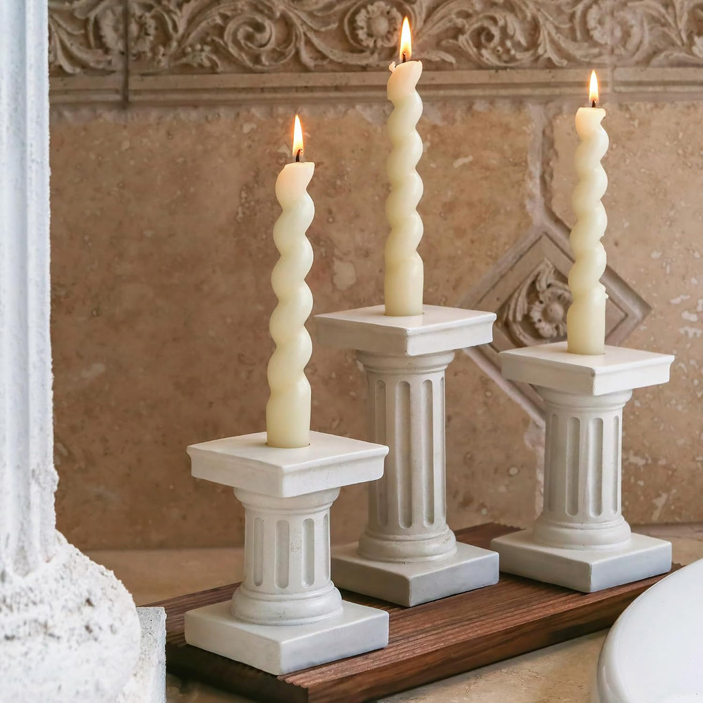 Kate Aspen Greek Column Inspired Dual Sided Pillar Pedestal Stand Tapered Candle Stick Holder/Votive Holder, Vintage Home Decor, Centerpiece Table Decorations, Fireplace Decor