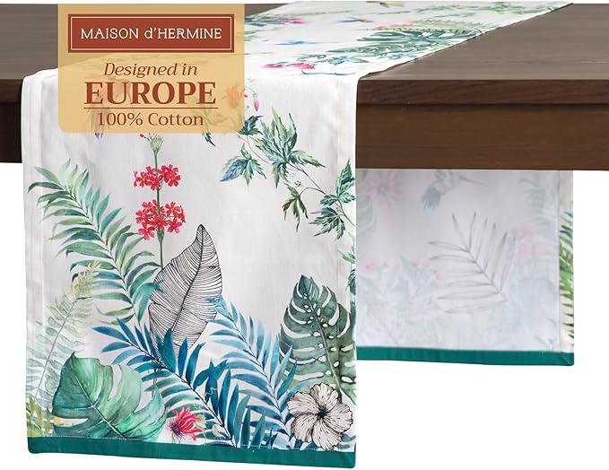 Maison d' Hermine Table Runner 100% Cotton Single Layer Table Runners 108 inches Long Decorative for Kitchen Dining Party Baby Shower Wedding Bridal Shower Spring Summer (Tropiques, 14.50" x 108")