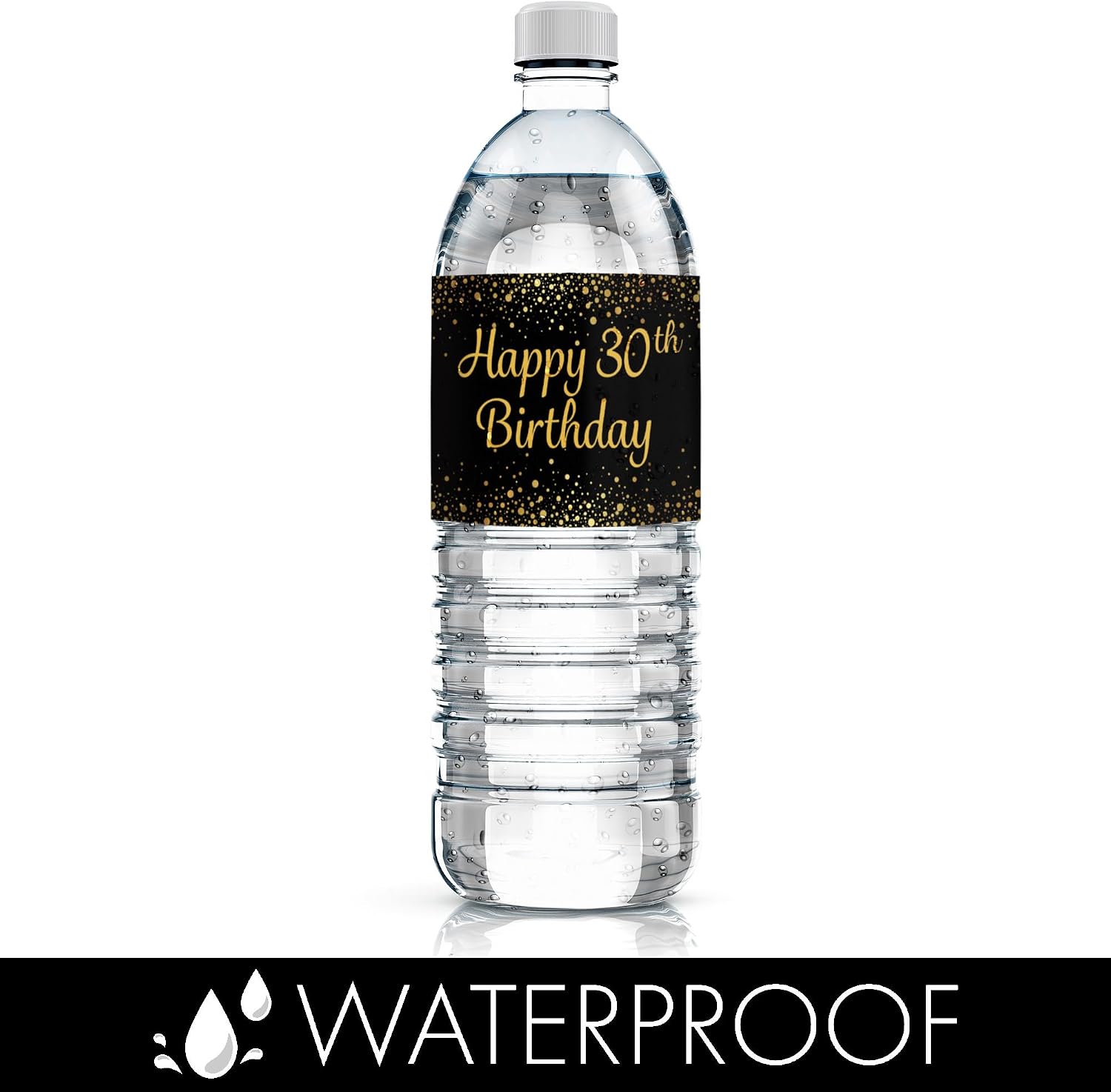 Black and Gold 30th Birthday Water Bottle Labels - 20 Waterproof Stickers for 30th Birthday Party Decorations and Favors