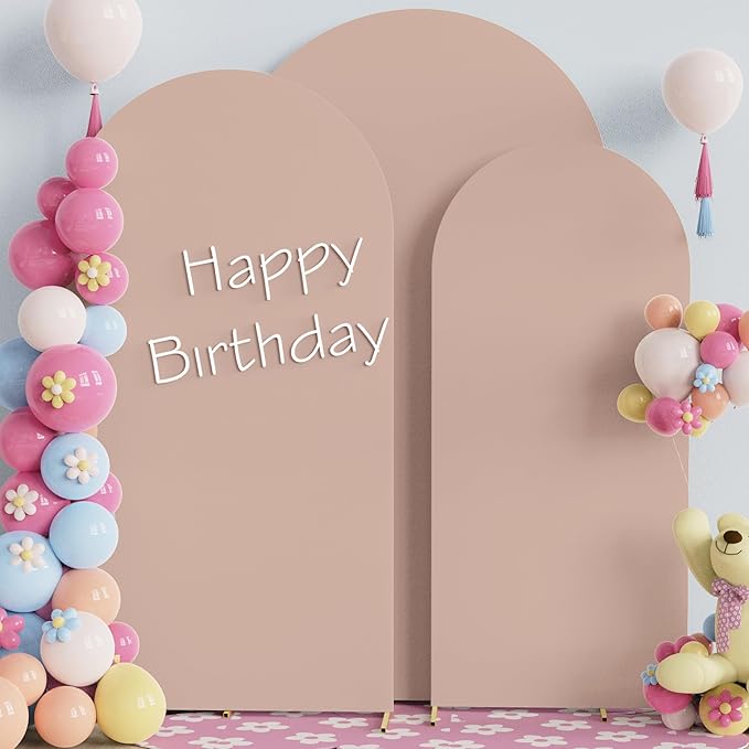 Fomcet Wedding Arch Cover 7.2FT, 6.6FT, 6FT Nude Spandex Fitted Fabric Arch Backdrop Cover Set of 3 Round Top Chiara Arched Backdrop Stands Covers for Wedding Ceremony Birthday Party Baby Shower