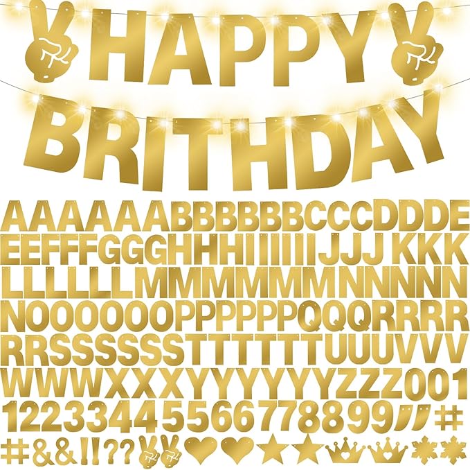 167Pcs DIY Glitter Customizable Banner Kit Custom Banner Happy Birthday Letter Banners Personalized Banners Decor for Christmas Baby Shower Birthday Party Decorations Supplies(Shiny Gold)