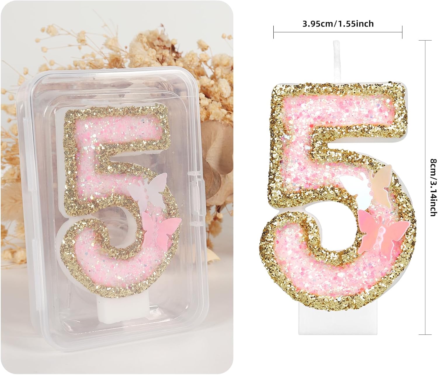 Birthday Candle,Butterfly 16th Birthday Party Decorations for Women/Girl,Gold Pink Birthday Number 16 Candle,2.75" Large Glitter Birthday Candles Wedding Cake Topper Anniversary Party Decor