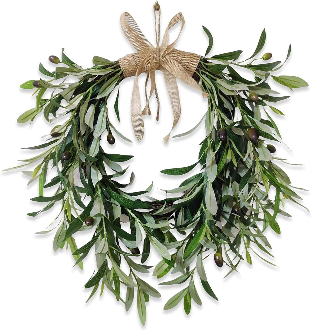 22 inch lifelike faux heart shaped olive wreath, main product view