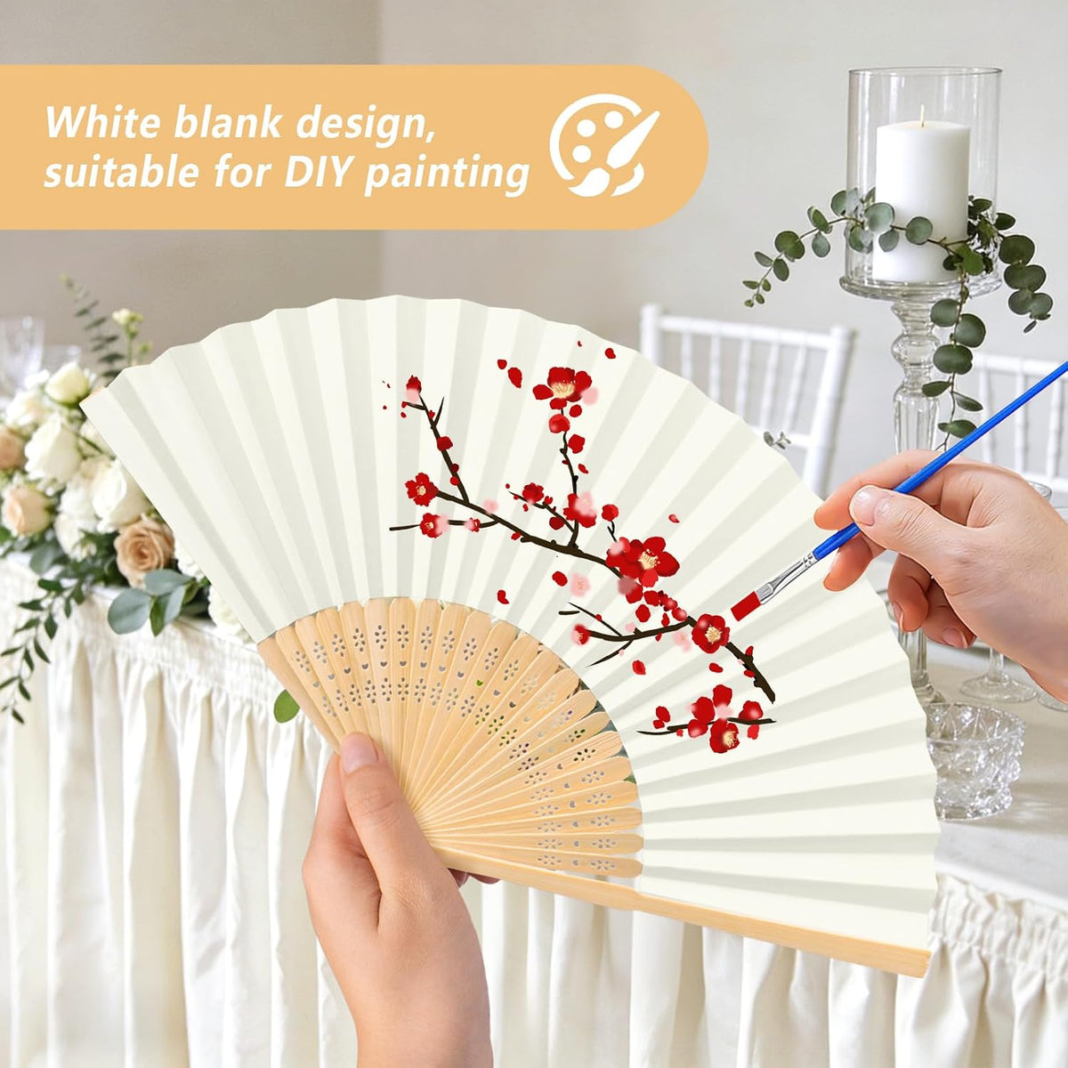 50Set Wedding Hand Fans Party Favors Cream Paper Folding Handheld Fans Bulk, ...