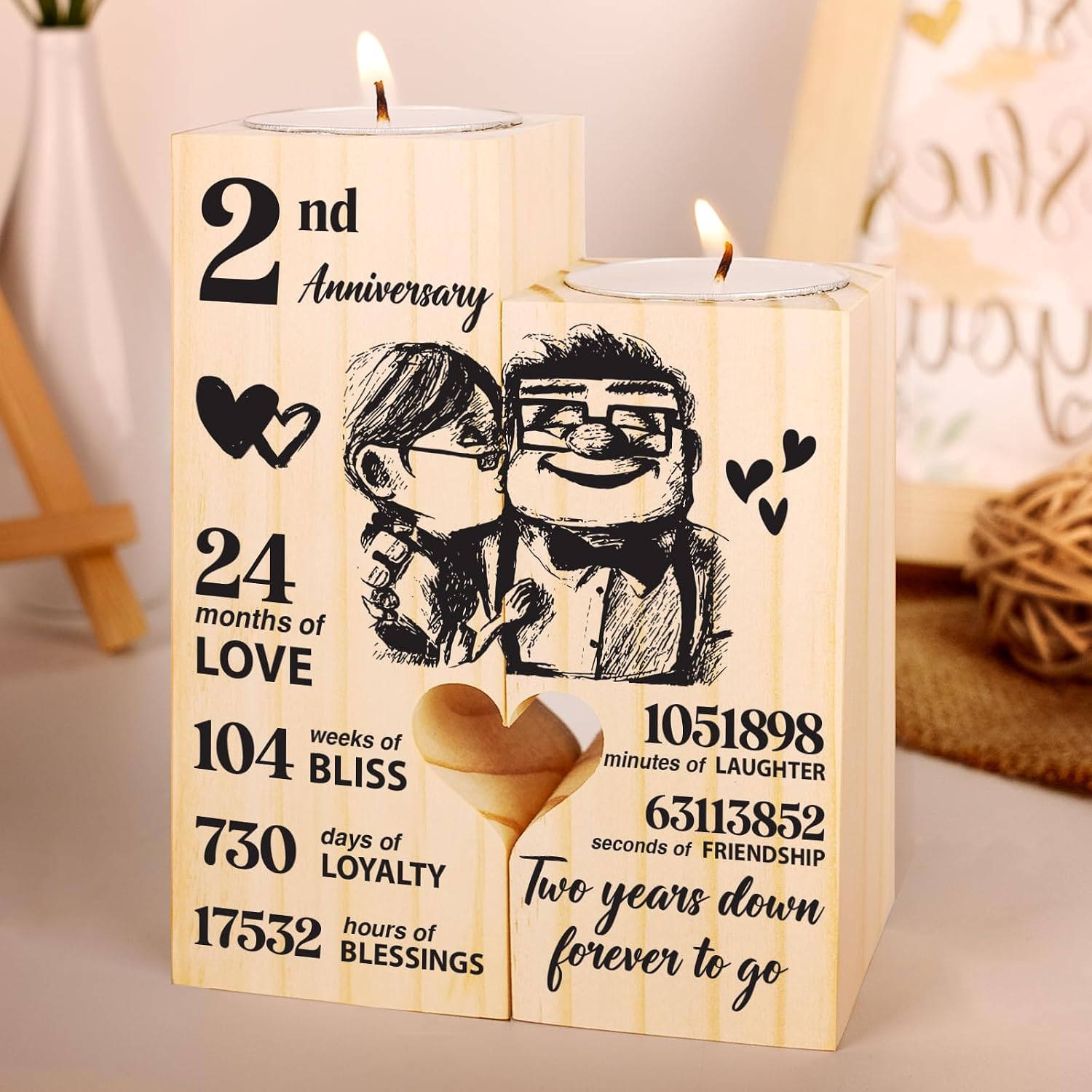 2nd Anniversary Wedding Gifts for Wife Girlfriend, Couples Gift Candlestick, Cotton 2nd Wedding Anniversary for Husband Boyfriend, Presents Gifts for Her Him