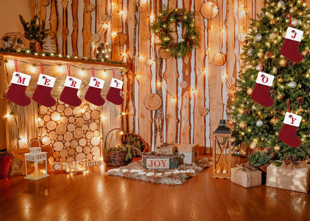 Threetols Christmas Stockings with Initial, Small Embroidered Letter Knit Red White Christmas Stocking Letter Monogram Hanging Xmas Stockings for Family Christmas Tree Fireplace Decoration (J)