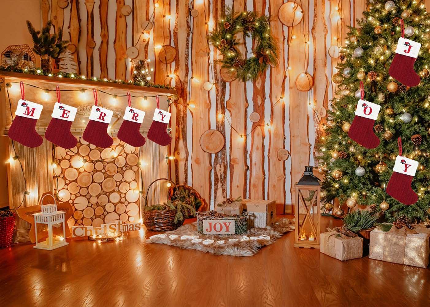 Threetols Christmas Stockings with Initial, Small Embroidered Letter Knit Red White Christmas Stocking Letter Monogram Hanging Xmas Stockings for Family Christmas Tree Fireplace Decoration (J)