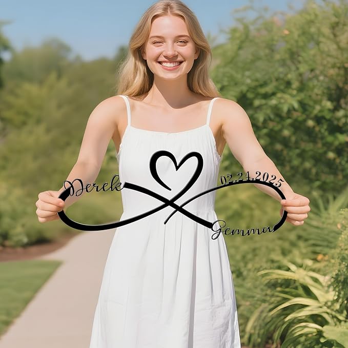 Personalized Valentine's Day Wedding Gifts For Couple Newlyweds, Custom Metal Infinity Signs With Name Date, Metal Name Signs Wall Art, Customized Anniversary Christmas Gifts For Women Men