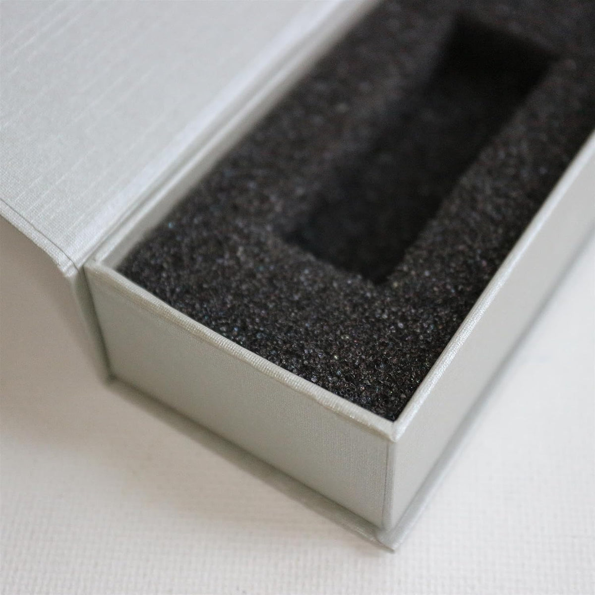 silver grey magnetic usb presentation gift boxes, flash shown in use