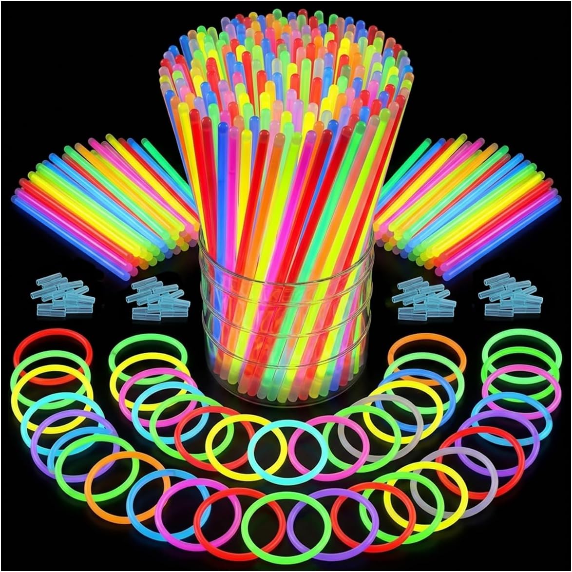 100PCS Glow Sticks Bulk Party Pack, Halloween Glow Sticks For Kids Camping, Glow In The Dark Sticks,8” Glow Party Supplies Bracelets with Connectors
