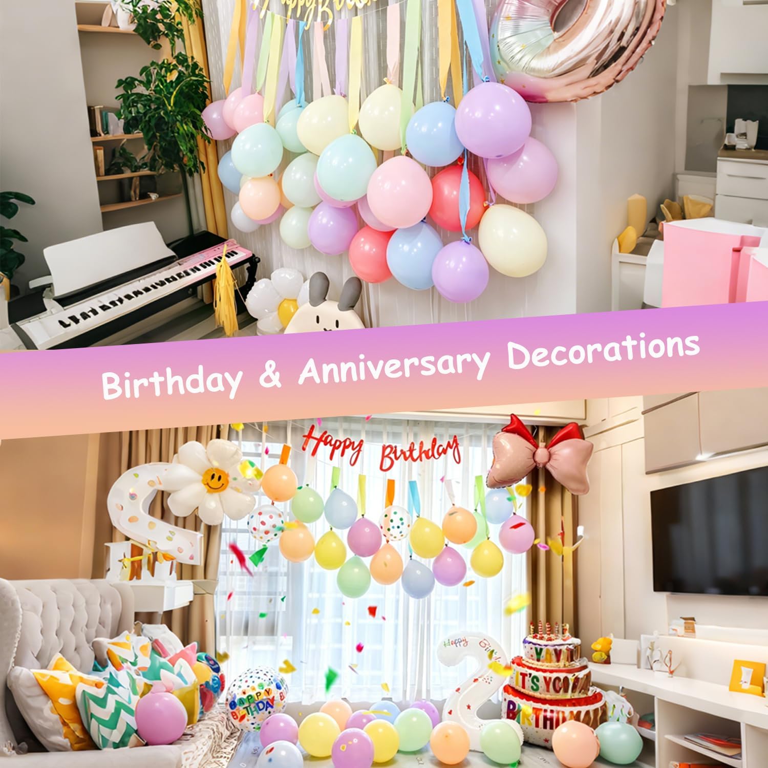 Pastel Streamers, 6 Rolls 492 Ft with Balloons, Pastel Crepe Paper Streamers for Birthday Decorations, Party Decorations, Holiday and Anniversary Decorations DIY (1.77 Inch X 82 Ft/Roll)