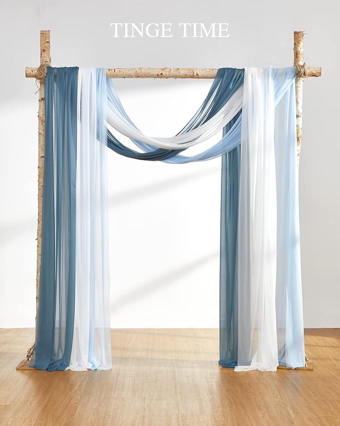 TINGE TIME 3 Panels Wedding Arch Draping Fabric, 30" x 20ft Gradient Blue Chiffon Fabric Drapery Sheer Backdrop Curtain for Weddings Ceremony Party Decoration,Wedding Arch Drapes for Weddings Ceremony