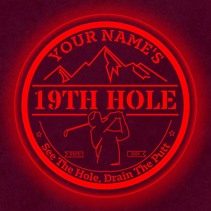 Custom 19th Hole Golf Bar Sign – Personalized LED Color Changing Acrylic Wall Decor for Home Bar, Man Cave, or Patio (19th Hole, 12 INCHES)