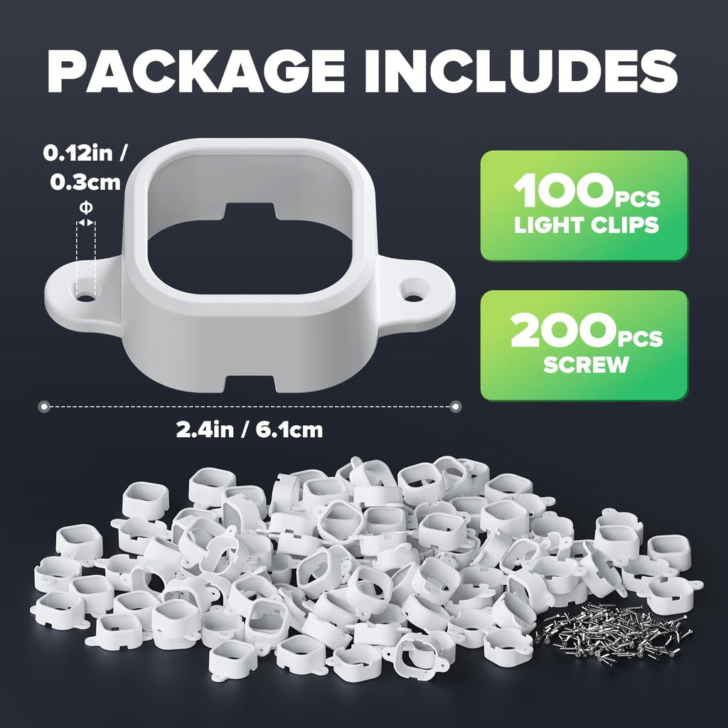 100Pcs Light Clips for Govee H706, Mounting Brackets Compatible with Govee Pro Permanent Outdoor Lights Extension, 200pcs Screws Secure Installation