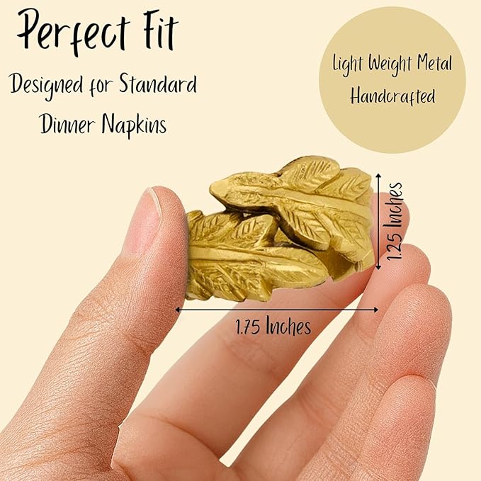 Gold Leaf Napkin Rings Set of 12 - Round Metal Napkin Holders for Dining Table Settings - Elegant Leaf Design for Weddings, Parties, Holiday Décor, Family Dinners & Special Occasions - CLEENTABLE