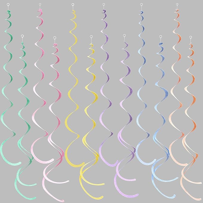 36 Pcs Pastel Hanging Swirl Decorations Pastel Color Felt Swirl Streamer Spiral Ceiling Decorations Garland for Macaron Colorful Birthday Wedding Baby Shower Easter Party Supplies