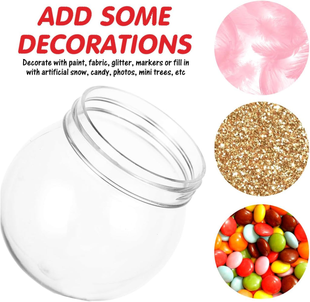 BESTOYARD Pack of 20 3-Inch DIY Snow Globe Water Globes, Clear Plastic with 55mm Screw Off Cap Reusable Kit for Bulk DIY Crafts, Valentines, Xmas, Fillable Commerial Holiday Projects