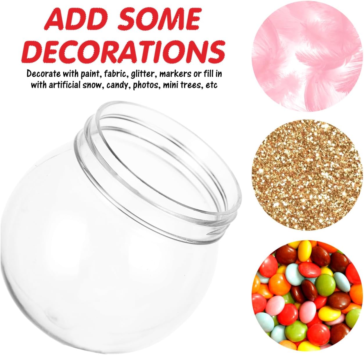 BESTOYARD Pack of 20 3-Inch DIY Snow Globe Water Globes, Clear Plastic with 55mm Screw Off Cap Reusable Kit for Bulk DIY Crafts, Valentines, Xmas, Fillable Commerial Holiday Projects