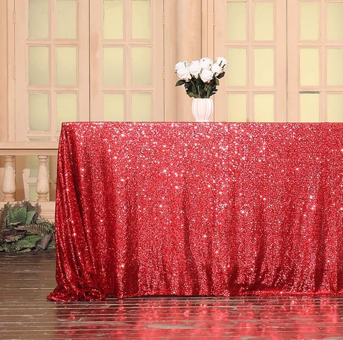 SquarePie Sequin Tablecloth 90 x 132 Inch Red Sparkly Table Linen for Christmas Wedding Party