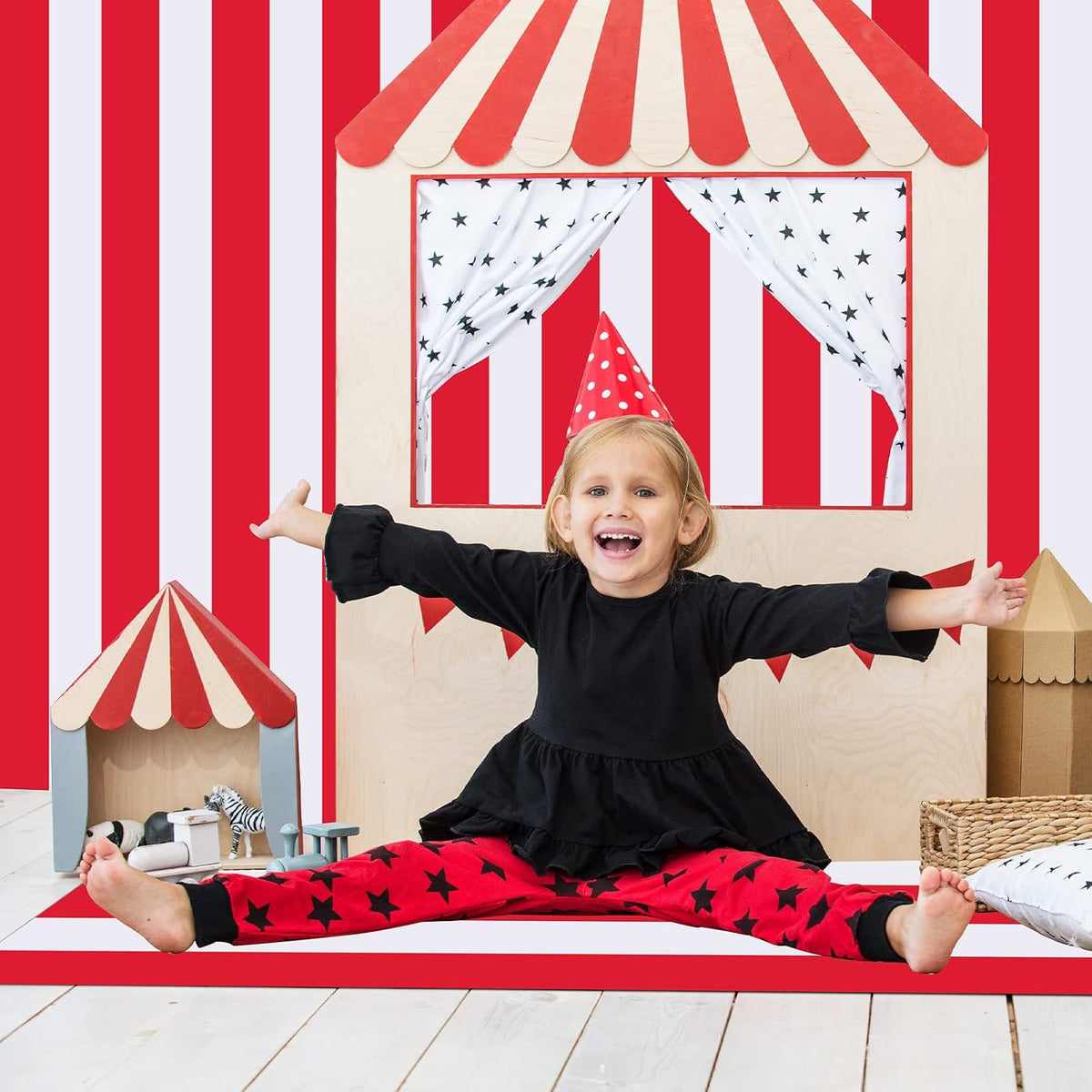 Ctosree Red and White Striped Tablecloth Roll 100 Ft Plastic Carnival