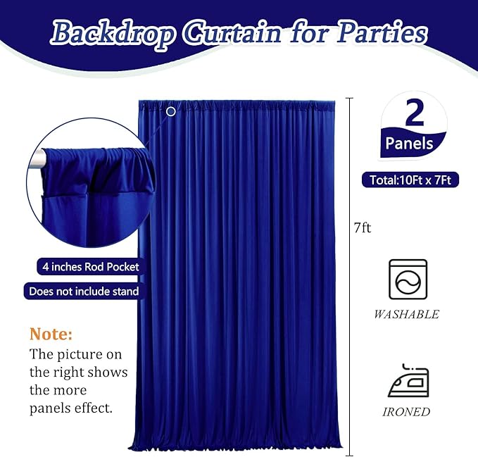 10 x 7 Feet Blue Backdrop Curtain for Partie, Background Curtains for Photoshoot, Birthday, Wedding, Halloween, Thanksgiving, Christmas Day, New Year Party Decorations 5Ft x 7Ft, 2 Panels