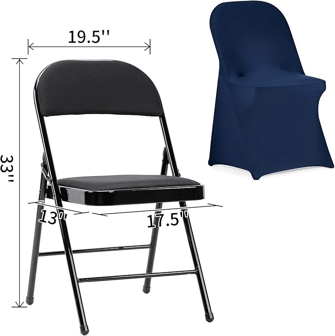 Peomeise Stretch Spandex Folding Chair Cover for Wedding Party Dining Banquet Event (Navy,6pcs)