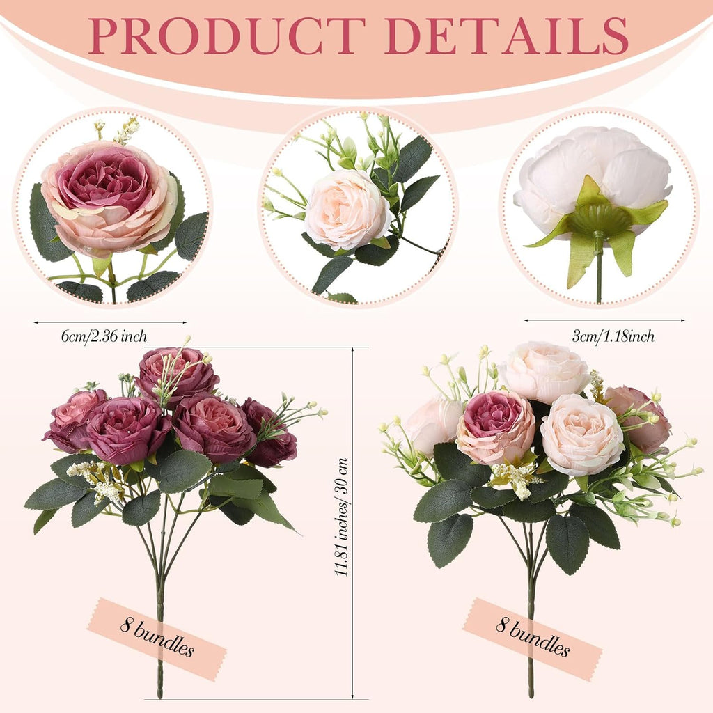geosar 16 bundles artificial peonies flowers,dusty pink, dusty, close-up detail