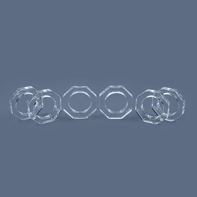 Acrylic Napkin Rings Set of 12 - Octagon Transparent Design for Christmas, Thanksgiving, Holiday Table Decor - Durable Crystal Napkin Holders for Dinner Parties & Everyday Use (Opaque)- CLEENTABLE