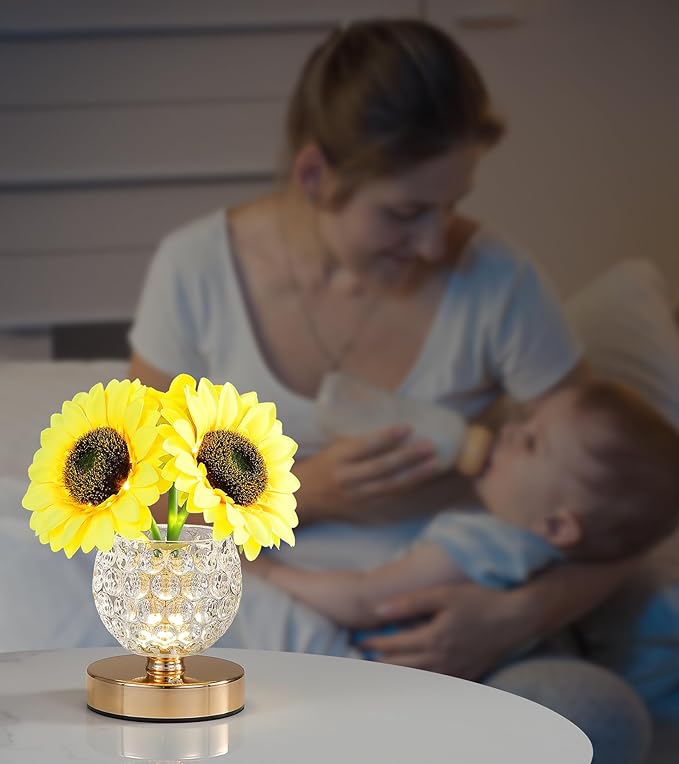 Sunflowers Lamp,Rechargeable Cordless Touch Table Lamp,3-Colour Infinitely Dimming Small Night Light for Home Decor/Restaurant/Bar/Coffee Shop,Gifts for Women/Mom