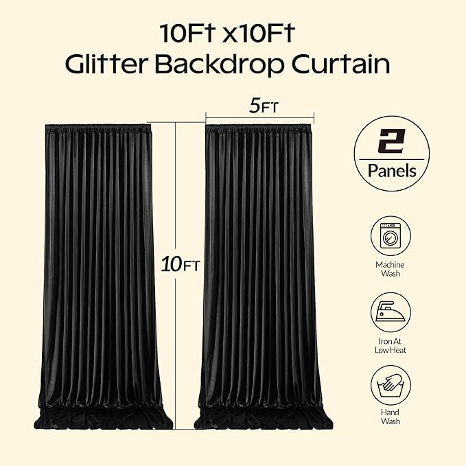 Black Glitter Backdrop Curtain for Parties Wedding,10Ft x 10Ft Satin Shimmer Photo Backdrop,Non-Wrinkle Sparkle Drapes for Backdrop,Back Drop for Photography, Birthdays,Weddings,Prom