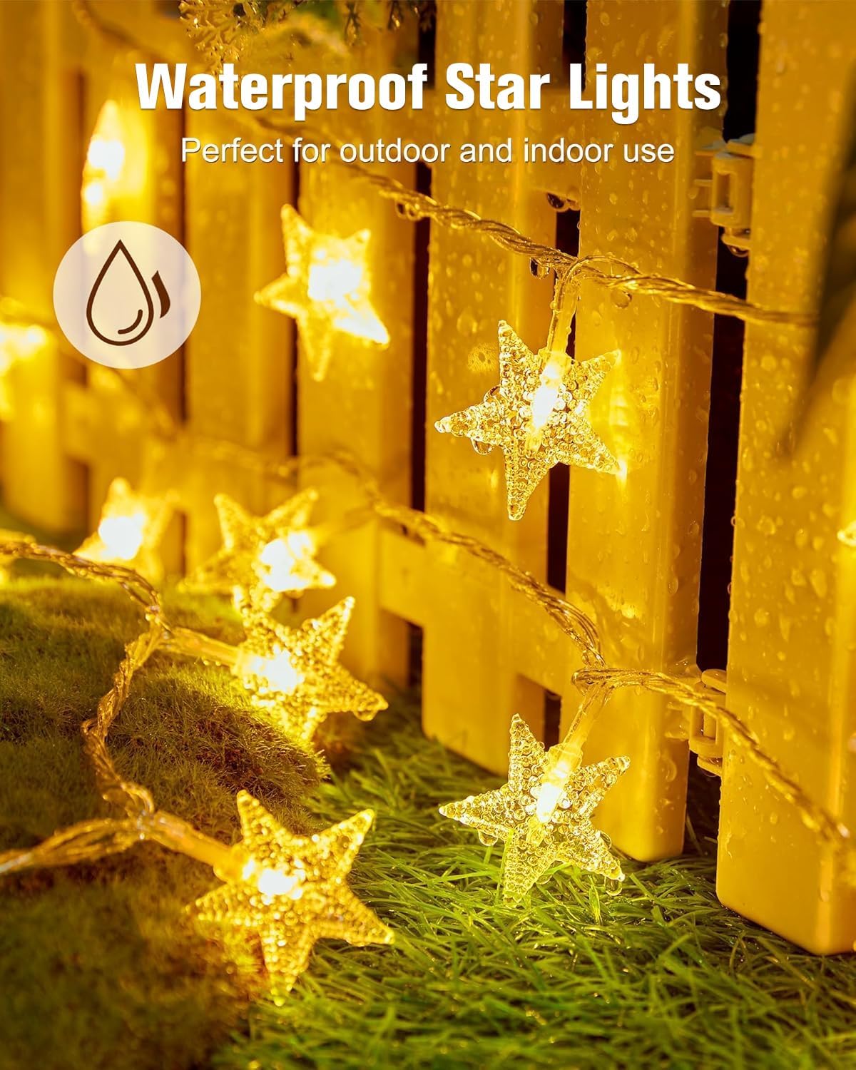 Minetom Star String Lights Battery Operated - 17 ft 50 LED Star Fairy String Lights with Timer, Waterproof for Indoor Bedroom Tent Loft Bed Patio Party Wedding Ramadan Decorations, Warm White