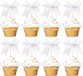 24 PCS Bow Cupcake Toppers Bowknot Cake Toppers Bow Cupcake Picks Bowknot Birthday Party Decorations Bow Cake Dessert Picks for Wedding Bridal Engagement Baby Shower Birthday Party Supplies White