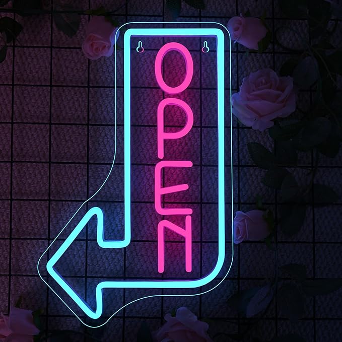 Looklight Blue Open Arrow Neon Sign Dimmale Neon Lights For Wall Decor Led Lights For Bars Stores Coffee Shop Hotel Window Outdoor Decor USB Powered 10 x15.75in