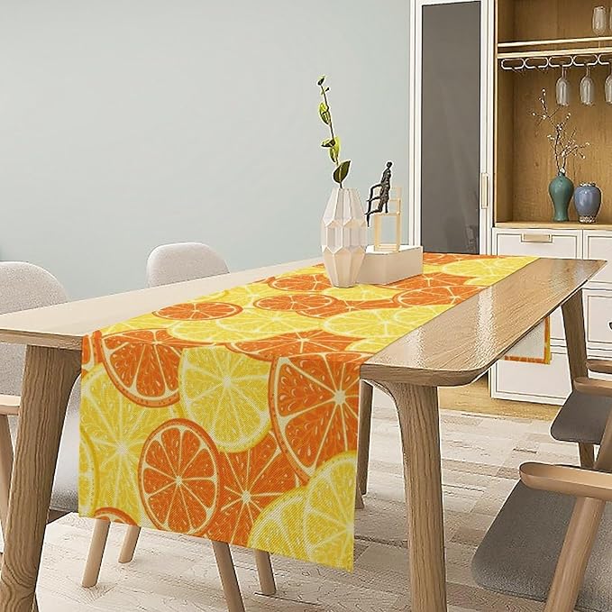 Orange Lemon Table Runner Spring Summer Orange Lemon Slices Botanical Fruit Dinner Runner for Farmhouse Baby Shower Party Holiday Home Kitchen Dining Table Decor 13x70