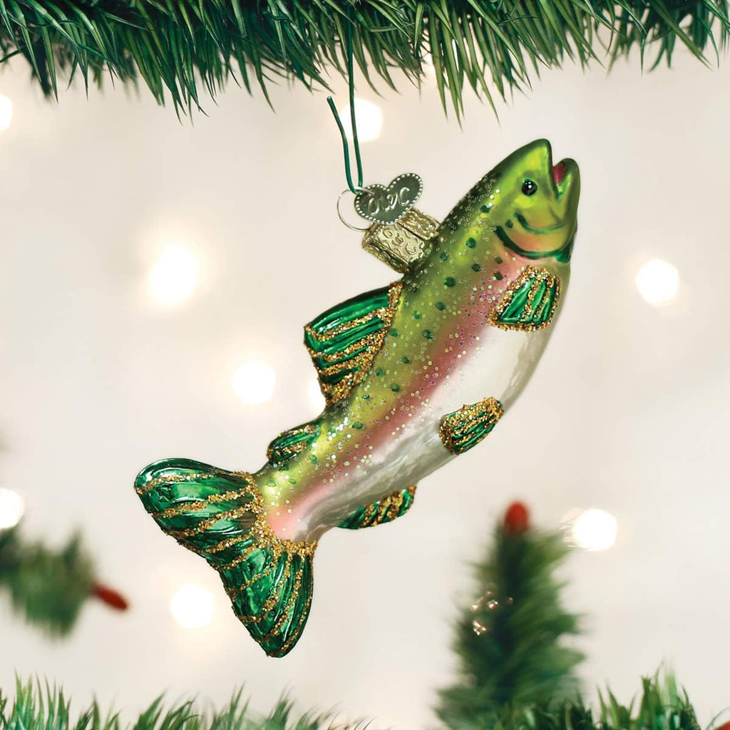 Old World Christmas Fish Collection Glass Blown Ornaments for Christmas Tree Alpine Rainbow Trout 3 x 4.25