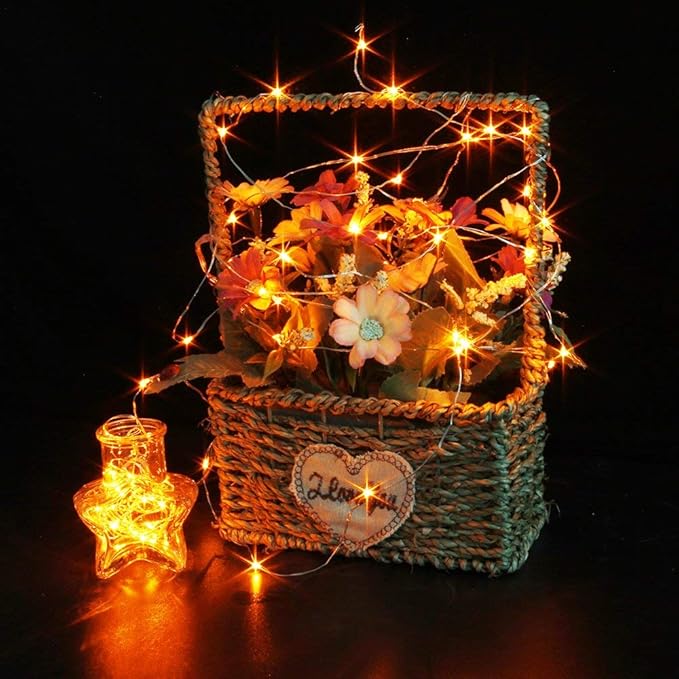 CYLAPEX 12 Pack Orange Fairy Lights String Battery Operated Fairy Lights Starry String Lights on 3.3ft/1m Silvery Copper Wire Lights for Hallowen Christmas Decoration Costume Wedding Party
