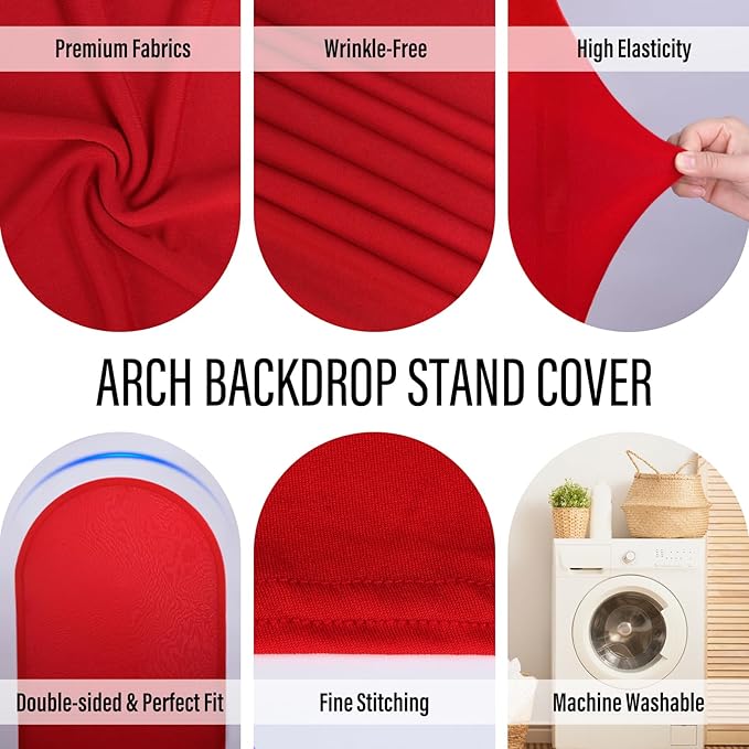 LEBENGURU Upgraded 6FT Wedding Arch Cover, Red Spandex Fitted Arch Backdrop Cover, Round Top Chiara Stand Covers for Birthday Party Baby Shower Banquet Balloon Décor