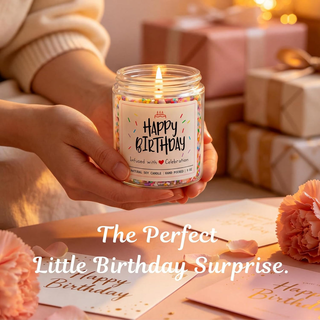 Homsolver Happy Birthday Gifts for Women Unique, Vanilla Cream Scent with Sprinkles Candy Birthday Candles for Her, Handmade Aromatherapy Candle Decor