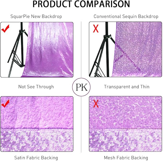 SquarePie Sequin Backdrop Less Transparent Background Sparkly Curtain for Wedding Party 8FT x 8FT Lavender