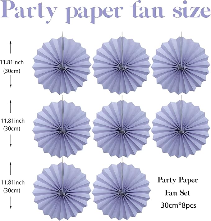 Purple Birthday Decorations,DIY Purple Paper Fans Hanging Decoration ,Party Decorations for Adults 12in,Little Mermaid Party Decor,Baby Shower Decorations 30 Color DIY Set (Light Purple)