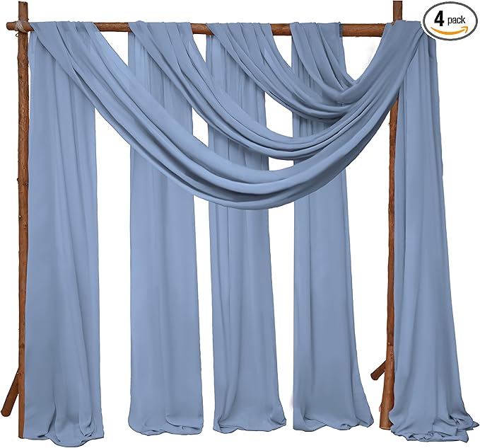 4 Panels Wedding Arch Draping Fabric 28" x 20Ft Wedding Arch Drapes Chiffon Fabric Drape Sheer Backdrop Curtain for Nuptials Party Ceremony Birthday Arbor Drapery Reception Ceiling Decor(Dusty Blue)
