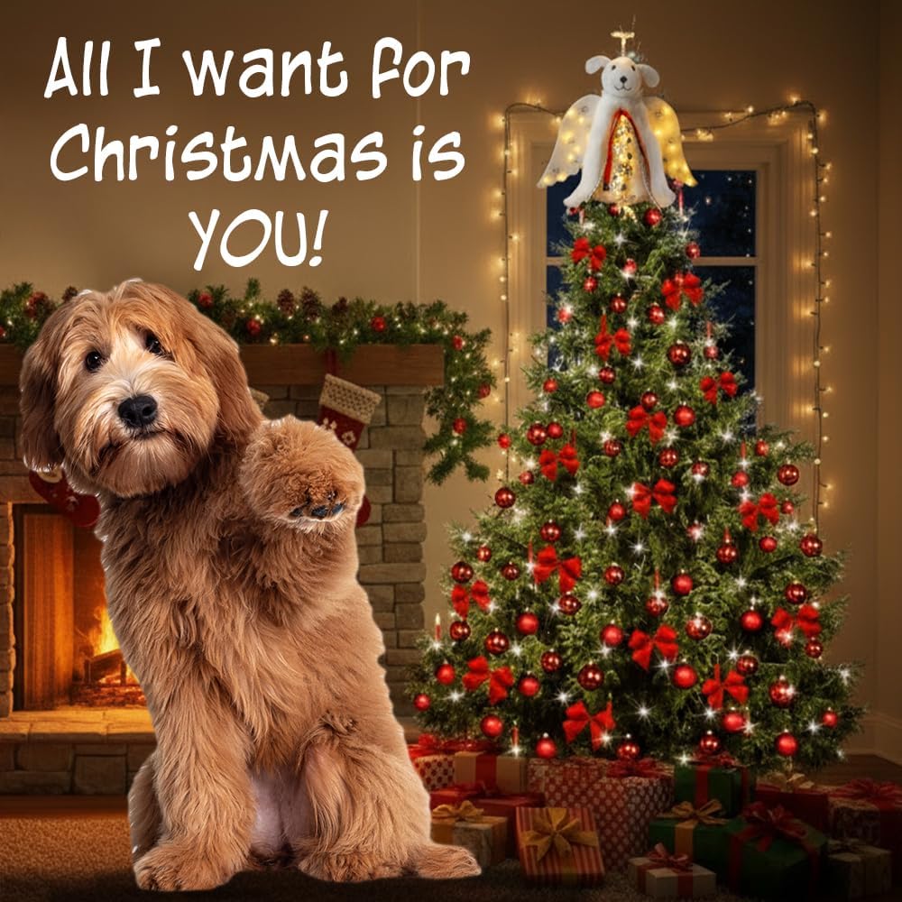 iHeartDogs Christmas Tree Topper Decoration - The Original Dog ‘Christmas Miracle’ Angel Dog Tree Topper LED Lighted Halo, Snowflake Garland & Wings Decor Ornament, Holiday Decoration