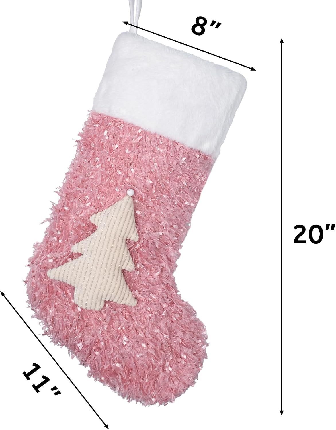 BHD BEAUTY Personalized Christmas Stocking Custom Name 3D Dolls Pink Customized Soft Faux Fur for Family Decorations Hanging Ornament for Xmas Holiday Party 1 Pack