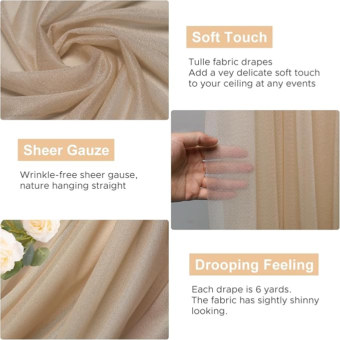Wokceer Nude 6 Panels 28.7" x 20FT Sheer Fabric Drapes Backdrop Arch Draping Fabric for Wedding Ceremony Birthday Party Bridal Shower Decoration