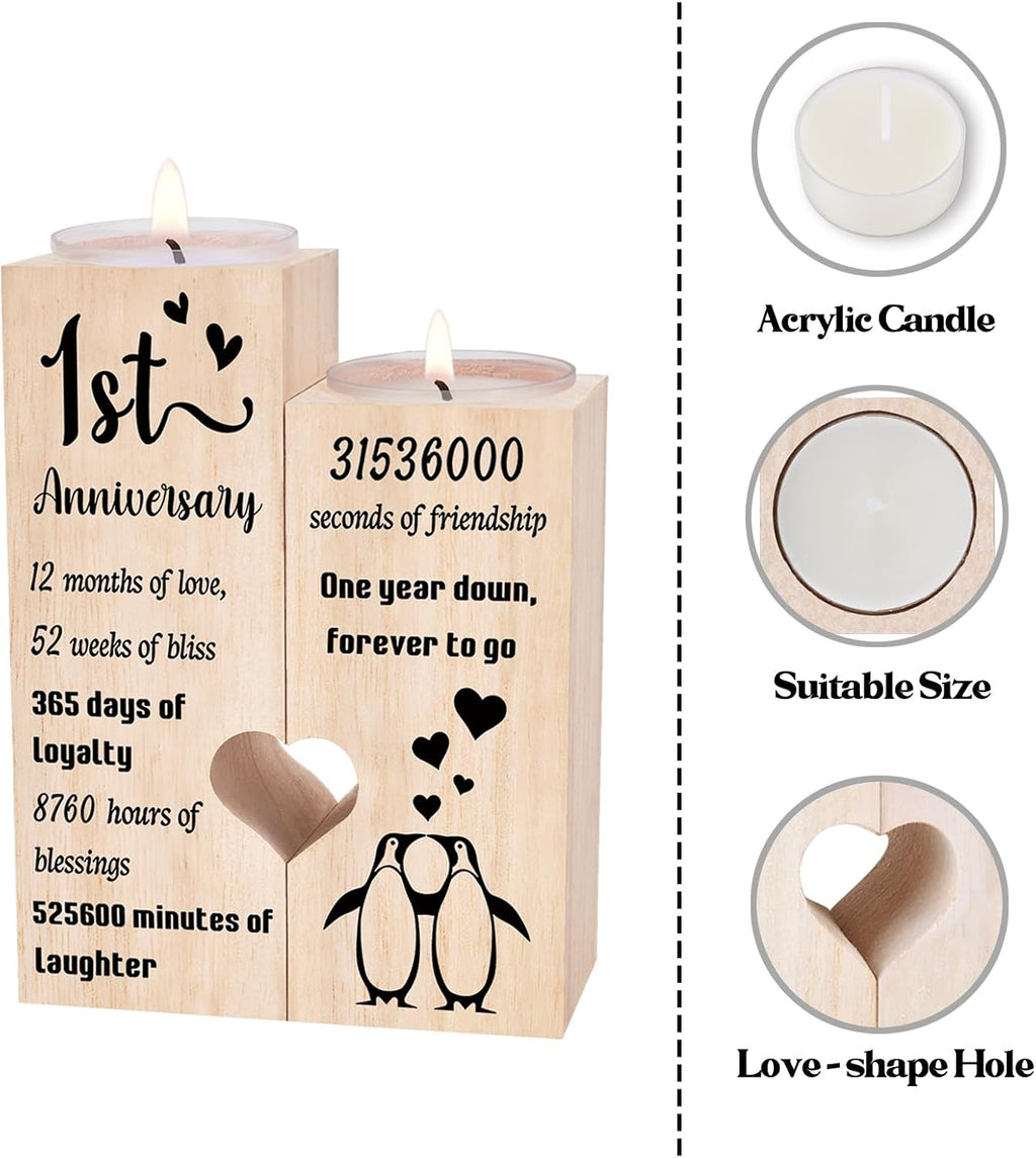 1 Year Anniversary Wedding Gifts for Boyfriend Girlfriend, One Year 1st Anniversary Romantic Gifts for Him Her, Heart Shaped Candlestick for Couple Husband Wife