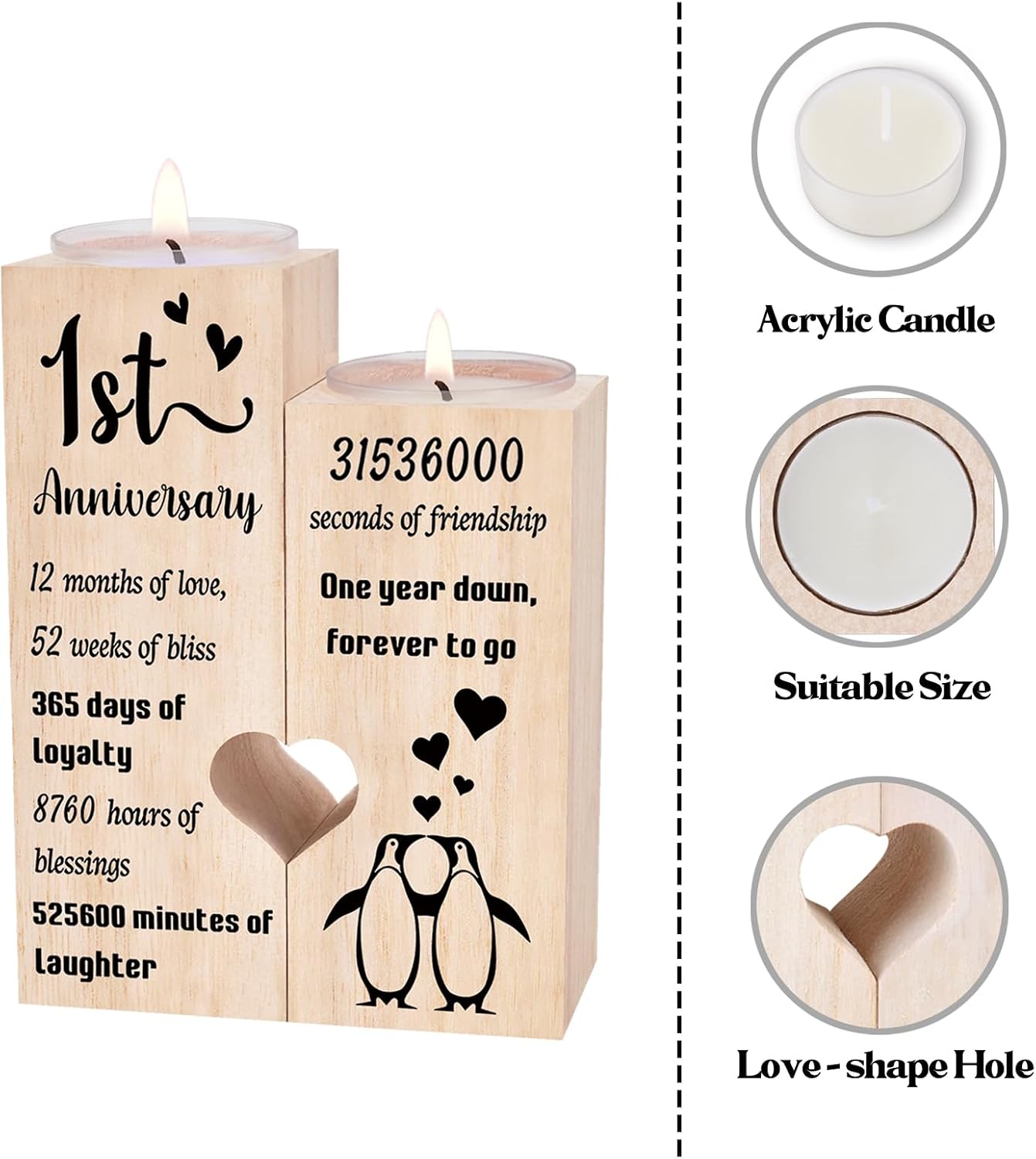 1 Year Anniversary Wedding Gifts for Boyfriend Girlfriend, One Year 1st Anniversary Romantic Gifts for Him Her, Heart Shaped Candlestick for Couple Husband Wife