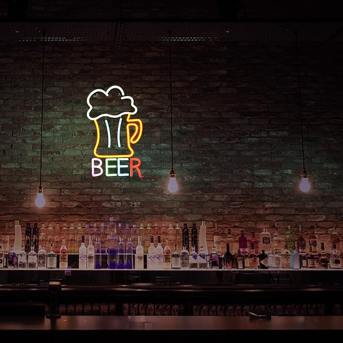 Beer Neon Sign Led Beer Signs Colorful Neon Lights for Wall Decor USB Powered 16.5’’X10.1’’Man Cave Bar Club Birthday Party Decor Kitchen Restaurant Neon Wall Signs
