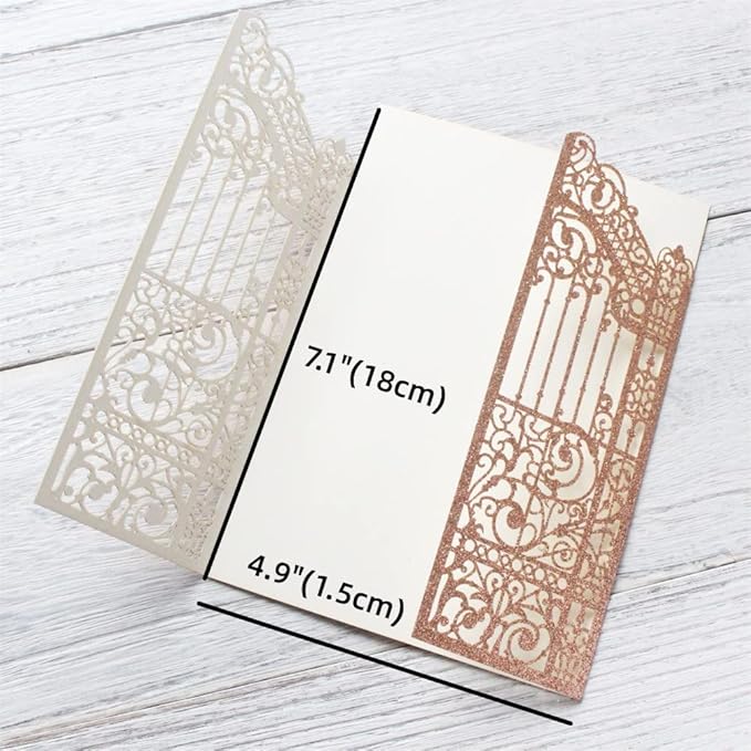 Glittery Hollow Rose Gold Invitations Gate Design For Weddings Engagement Mermaid 25 Sets (rose gold, 4.9"x7.1")